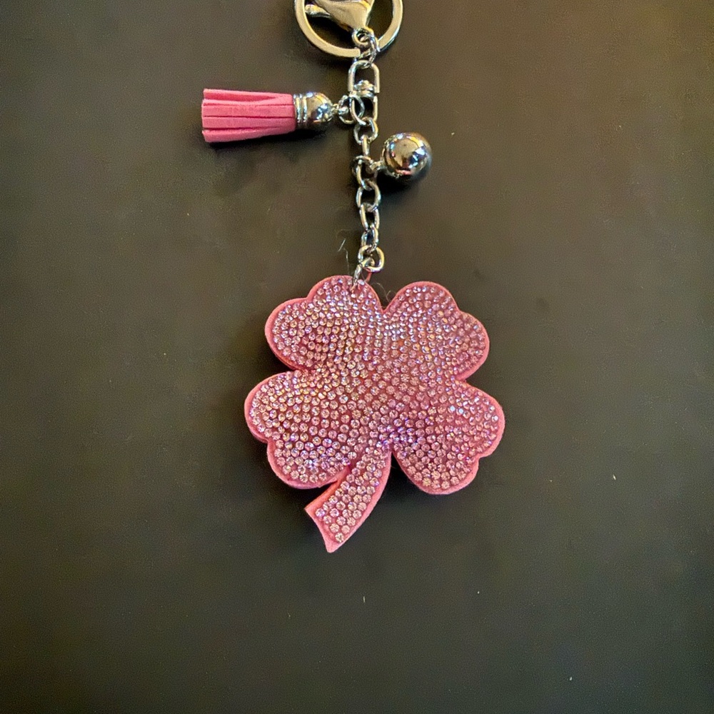 Pink Crystal Clover Keychain Charm - Women Accessories